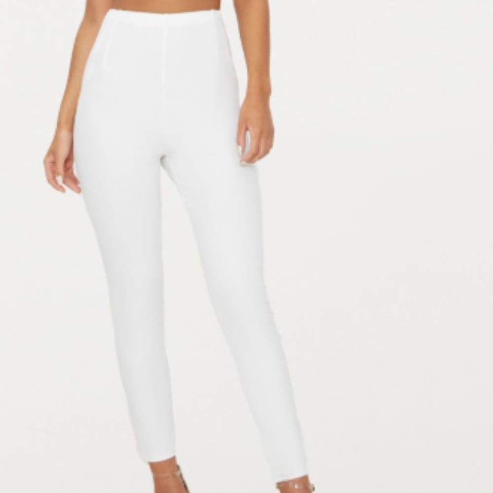 White High Waisted Pleat Front Detail Pants